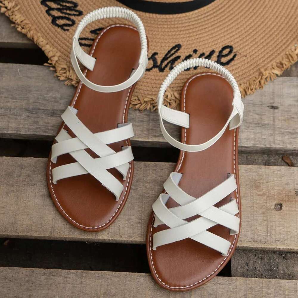 2025 Summer for New Women Fashion Flat Bottom Roman Strap Sandals Non Slip Rubber Soles Ladies Beach Shoes