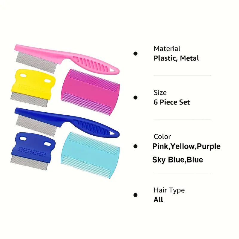 6PCS Flea Lice Cat Dog Metal Deshedding Removal Tear Stain Brush Pet Grooming Comb Kit Tool