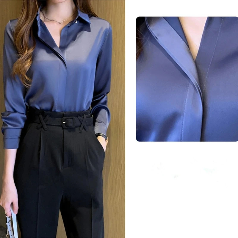 Silk Womens Shirt Long Sleeve Fashion Woman Blouses Satin Top Female Shirts and Blouse Basic Ladies Tops OL Women Clothing 250303