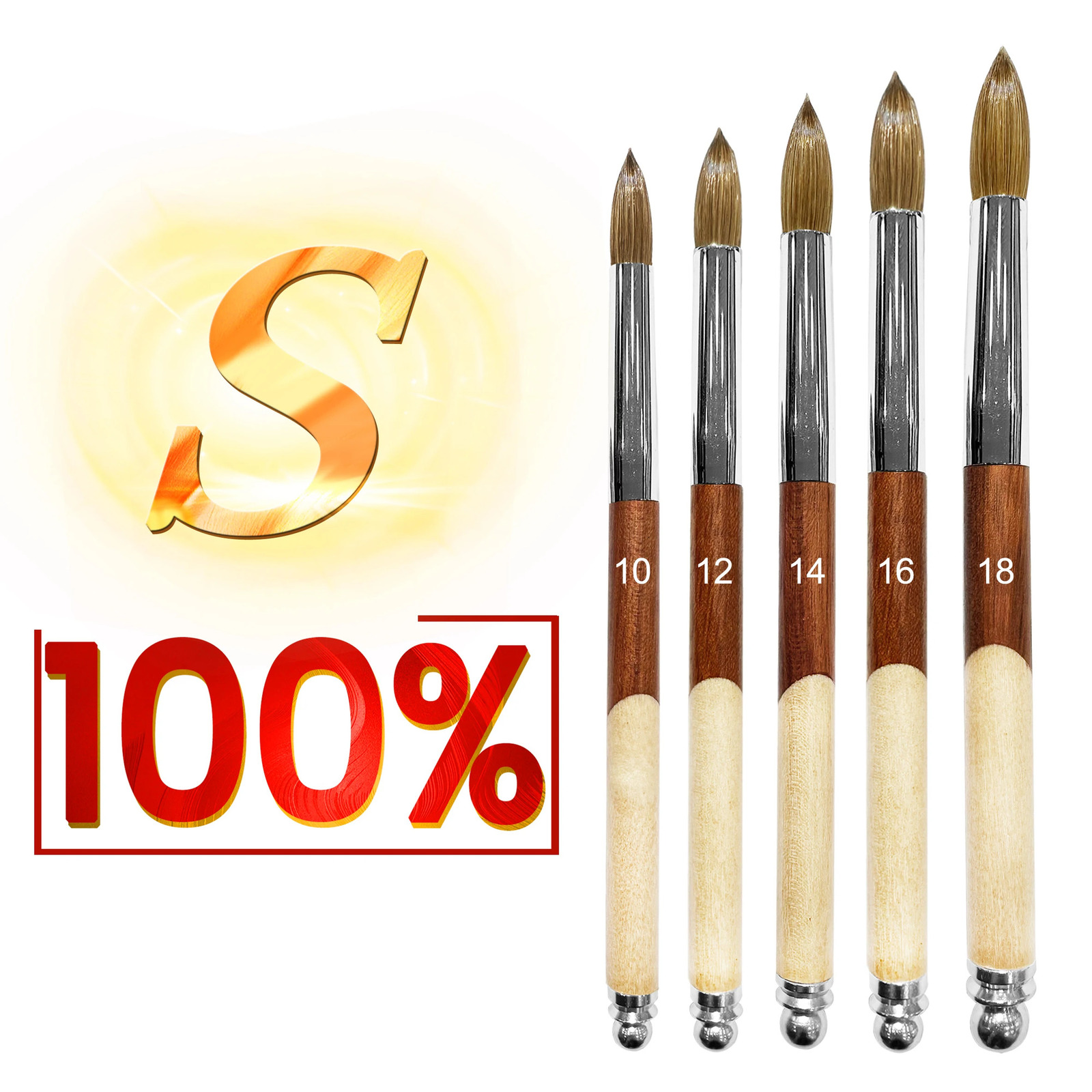 RolinStar S quality 100% Kolinsky Acrylic dipping powder Builder Pure gel Yello Mix Brown wood nail brush mink Application 250304