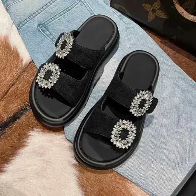 Flat Shoes Platform Wens Fi Summer Sandals 2024 New Casual Wear Beach Square Buckle Rhinodrill Wens Flip Flops Z250304
