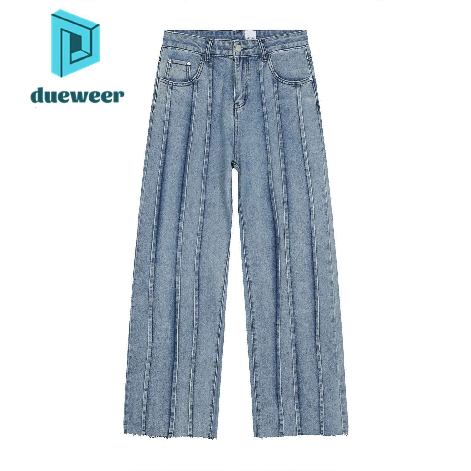 DUEWEER Men Vintage Loose Straight Pleated Jeans Baggy Haruku Denim Pants Casual Trousers Distressed Streetwear Goth Clothes