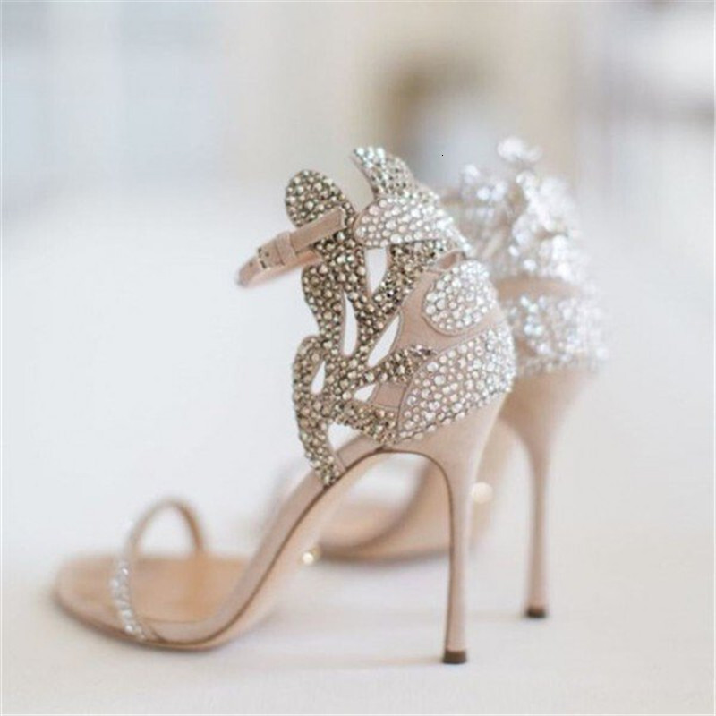 Ins Fashion Show Solid Color Hot Diamond Simple One Line Buckle Sexy High Heel Sandals