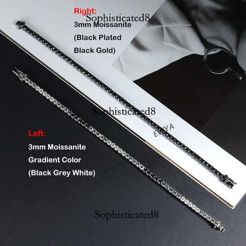 EWYA GRA Certified 3mm 0.1CT Gradient Color Black Grey White Moissanite Tennis Bracelet for Men Woman Sier k Bracelets