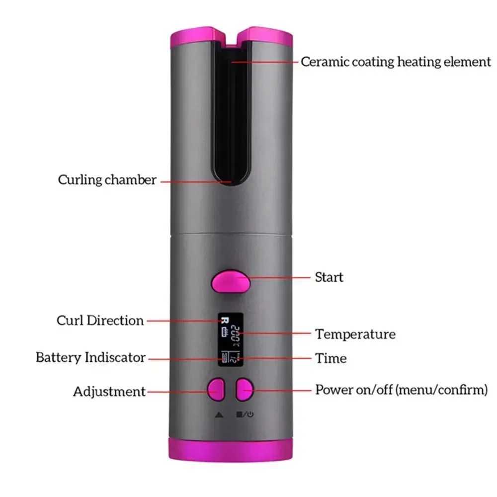 Curling Irons Cordless Automatic Hair Curler Portable Wireless USB Rechargeable Auto Rotating Ceramic Wand Curling Iron Hair Styling Tools z250304