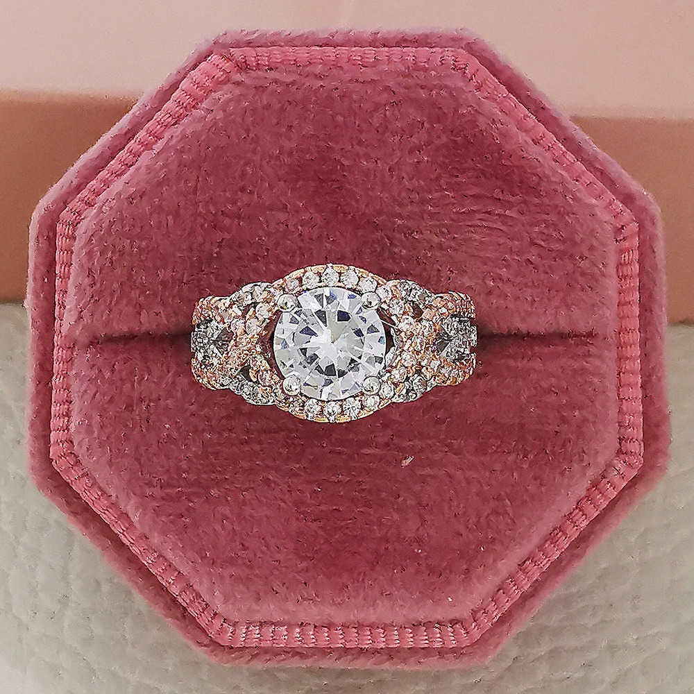 Couple Rings New Rose Gold Colored Ring with Micro inlaid Simulated Diamond Engagement Ring r5021 H25303