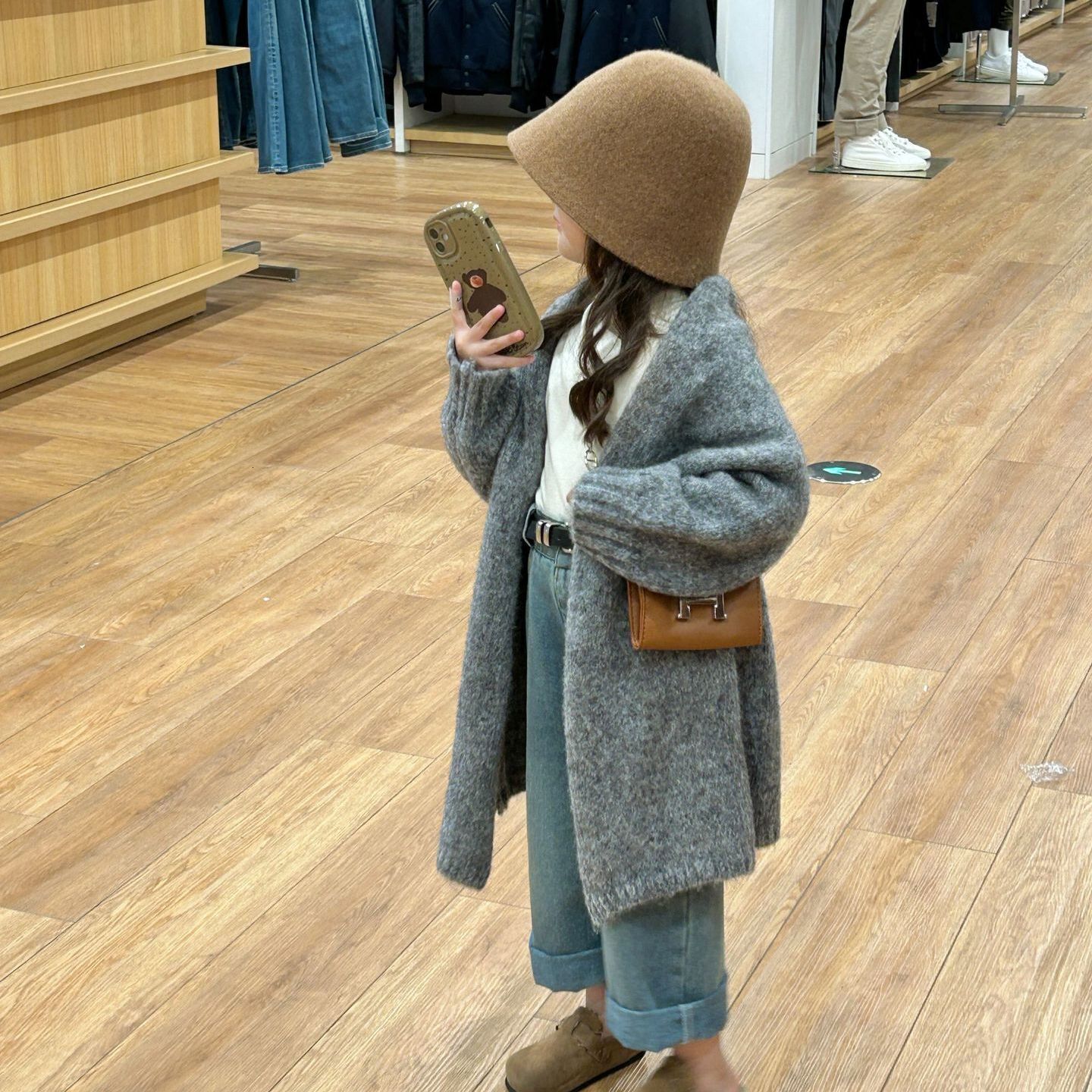 Ddmyshoesvip Autumn Girls Mid To Long Autumn And Winter Children S Korean Style Thick Cardigans Jackets Knitted Sweaters New Styles