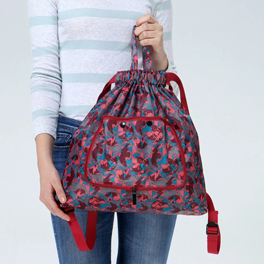 Ship from US Foldable Women Backpack Drawstring Shopping Bag Portable Waterproof Antitheft Large Capacity Ultralight Outdoor Sport Yoga 250304FBB