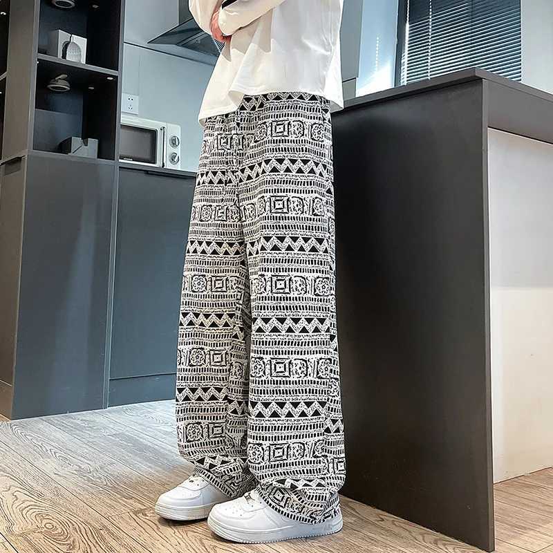 Mens Hippie Pants Retro Street Printed Outdoor Straight-legs Trousers Casual Pants Loose Fit Elastic Drawstring Waist PantsXJ250303