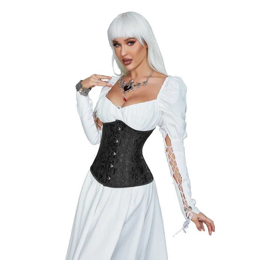 Jacquard Underbust Corset Tops Women Gothic Vintage Bustier Plastic Bones Basques Body Shaper Waist Cincher CorsetXJ250304