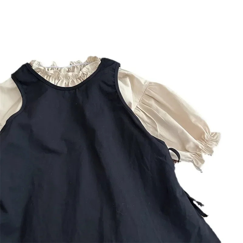 4768 Children Dress Set Autumn Korean Retro Girls Lace Skirt 2piece 250303