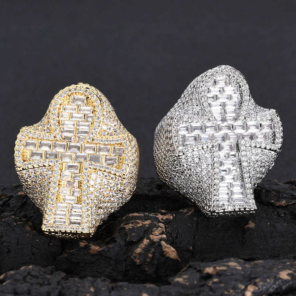 Couple Rings Hip hop zircon cross ring high-end accessory ring mens trendy accessory H25303 NKYL