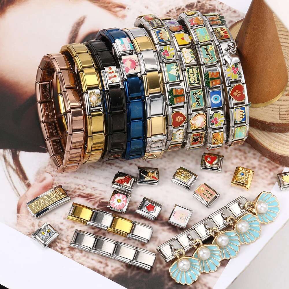 9mm Width Italian Charm Bracelet Fashion Stainless Steel Bangle Elastic k Chain High Quality Factory DIY