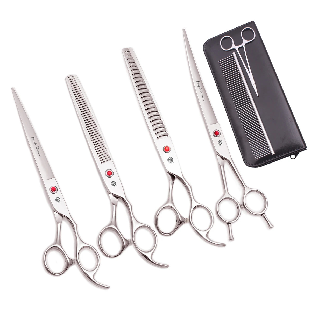 Purple Dragon Dog Beauty Scissors Set 8 Japan 440C Straight Scissors Curly Scissors Pet Slimming Scissors Animal Blocks Z3015 250304