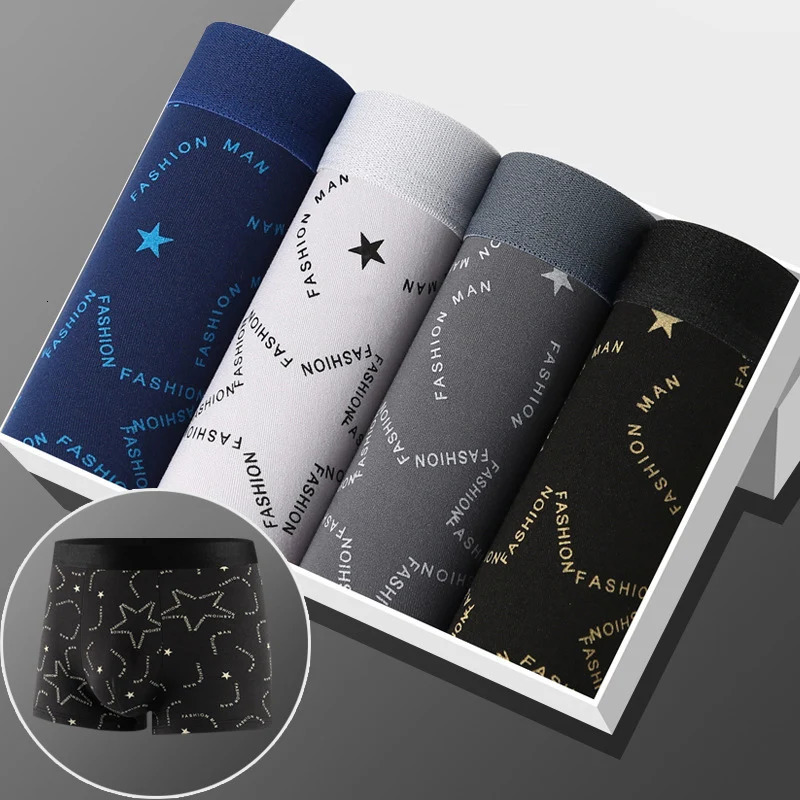 4pcslot Man Boxers Printed Underpants U Convex Panties Male Fashion Comfortable Shorts Mens Solid Breathable Underwear 100kg 250303