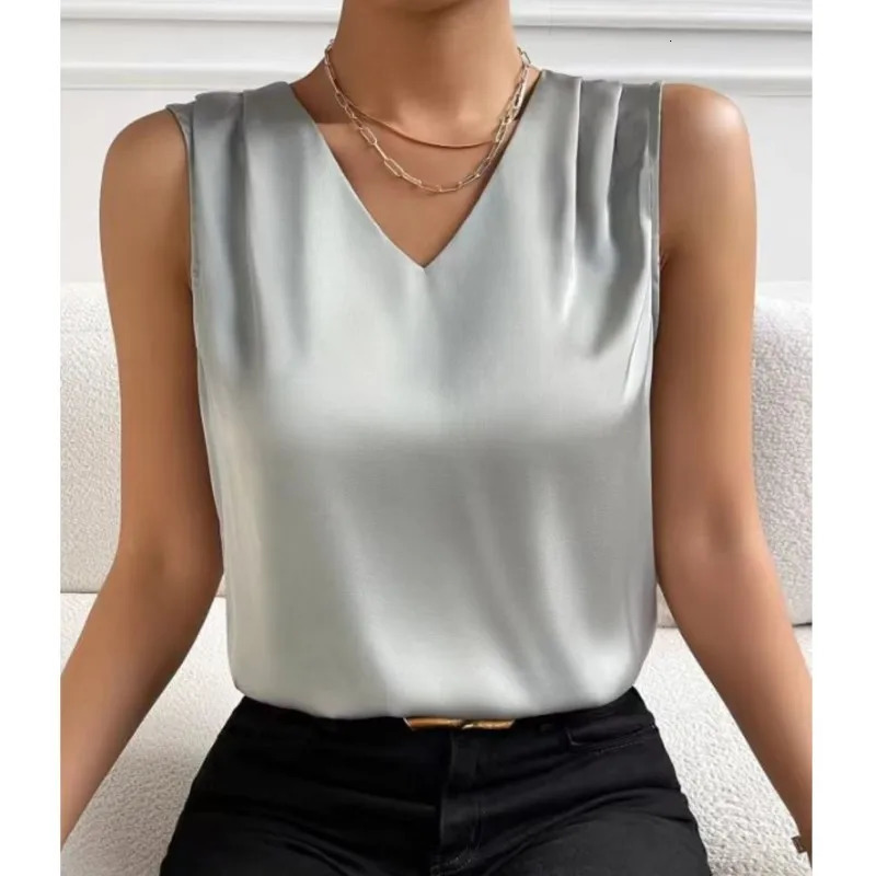 2025 Womens Summer Elegant Tunic Shirts Top Blouses Girls White Vintage Office Satin Silk Basic Chiffon Tops Female 250226