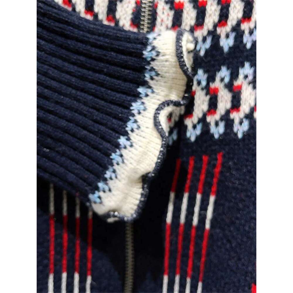 Women's Ruffles Collar Double Zipper Sweater Coat 2025 Autumn/Winter Lantern Sleeve Retro Contrast Color Knitwear Cardigan Top