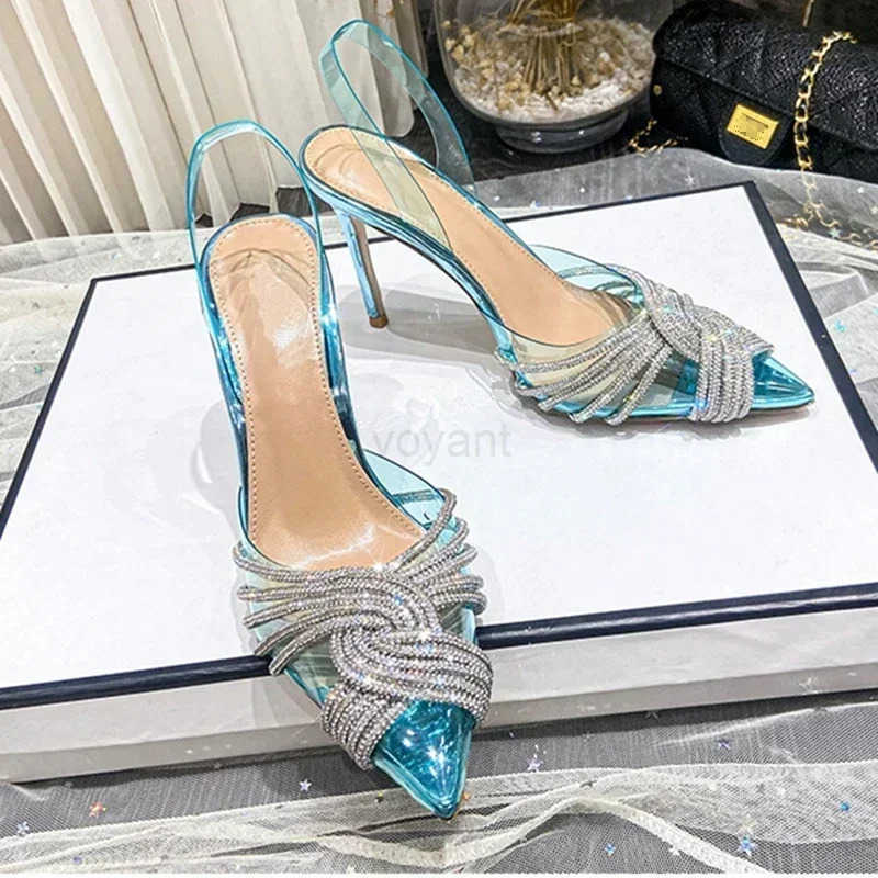 2025 Spring and Autumn European and Wens New High Heel Pointed Water Diamd Fi Banquet Shallow Mouth Sandals Z250304