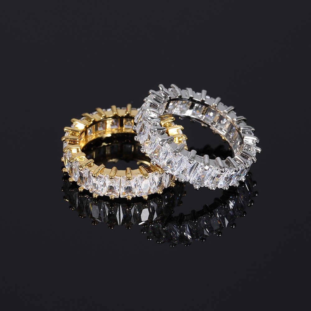 Couple Rings Hip hop 6mm single row T-square zircon ring real gold electroplating personalized design hiphop male and female couple ring H25303 Q8GO