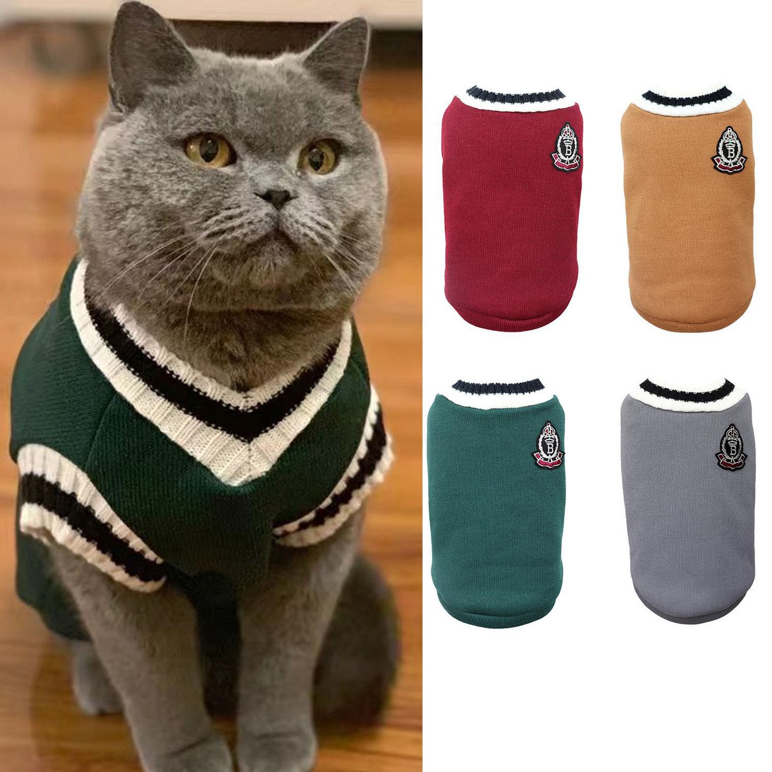 Pet Solid Costume Cat Clothes Autumn Winter Jacket Christmas Sweater for Small Dog Cats Kitten Clothing Puppy Vest Kitty Outfit