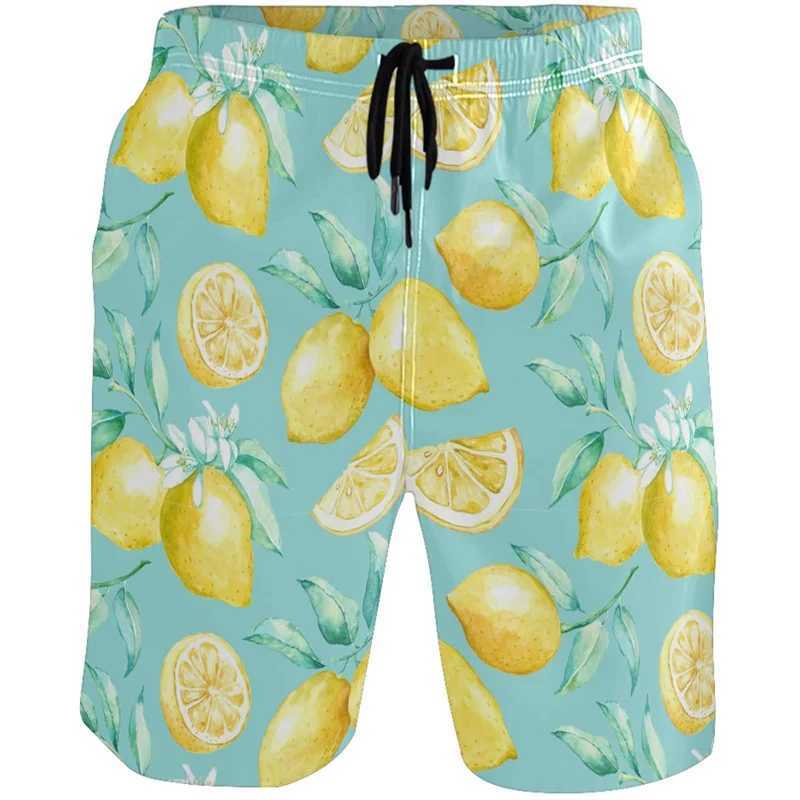 Sunflower Lemon Flamingo Beach Shorts For Men 3D Printed Hawaiian Swim Trunks Summer Vacation Board Shorts Kids Short PantsT250304