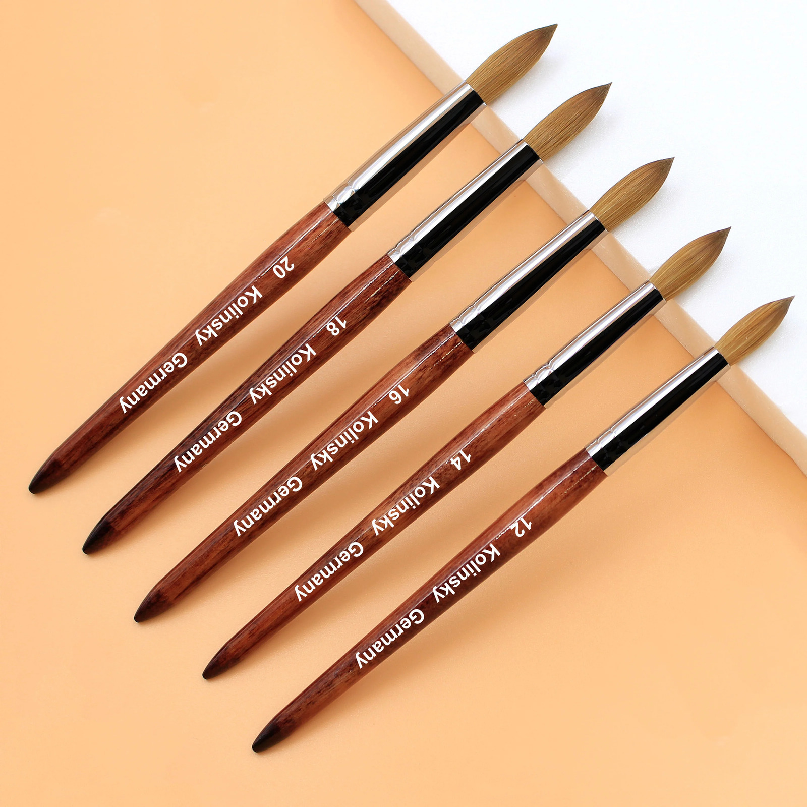 Professional Acrylic Nail Brush with Pure Kolinsky Bristles - Round Shaped Red Wood Handle for Salon-Quality Manicures Pedicu 250304