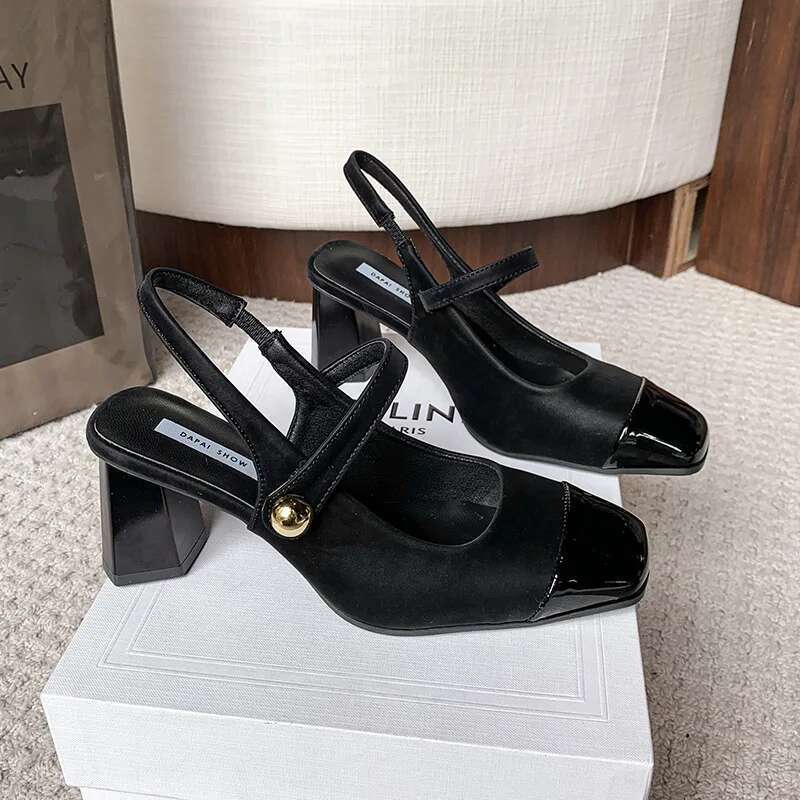 New Summer High Heel Women Sandals Fashion Square Toe Design Style Banquet Party French Retro Lady Dress Shoes