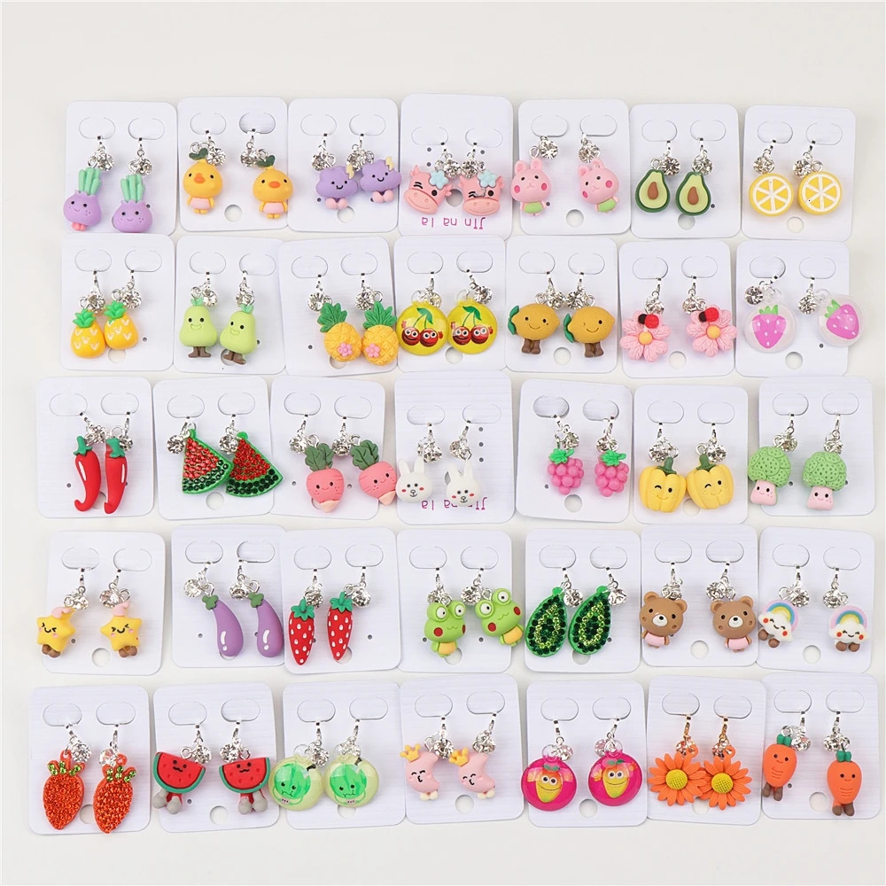 Wholesale bulk batch 50 pairs/batch childrens clip earrings girls animal fruit mixed style childrens jewelry 250304
