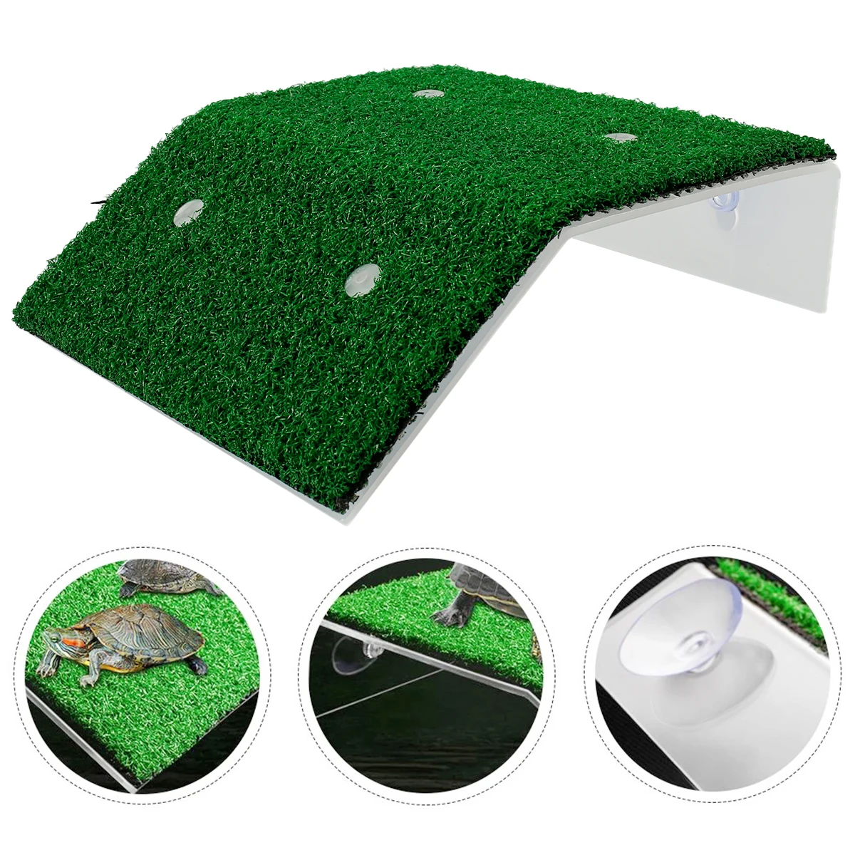 Aquarium Turtle Climbing Platform Fish Tank Simulation Lawn Turtle Resting Terrace Suction Cup Floating Tortoise Ramp Ladder