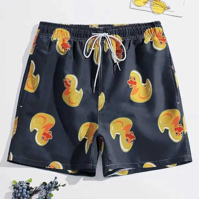 Mens Board Shorts Swim Trunks Summer Beach Print Graphic Flamingo Yellow Duck Comfort Breathable ShortT250304