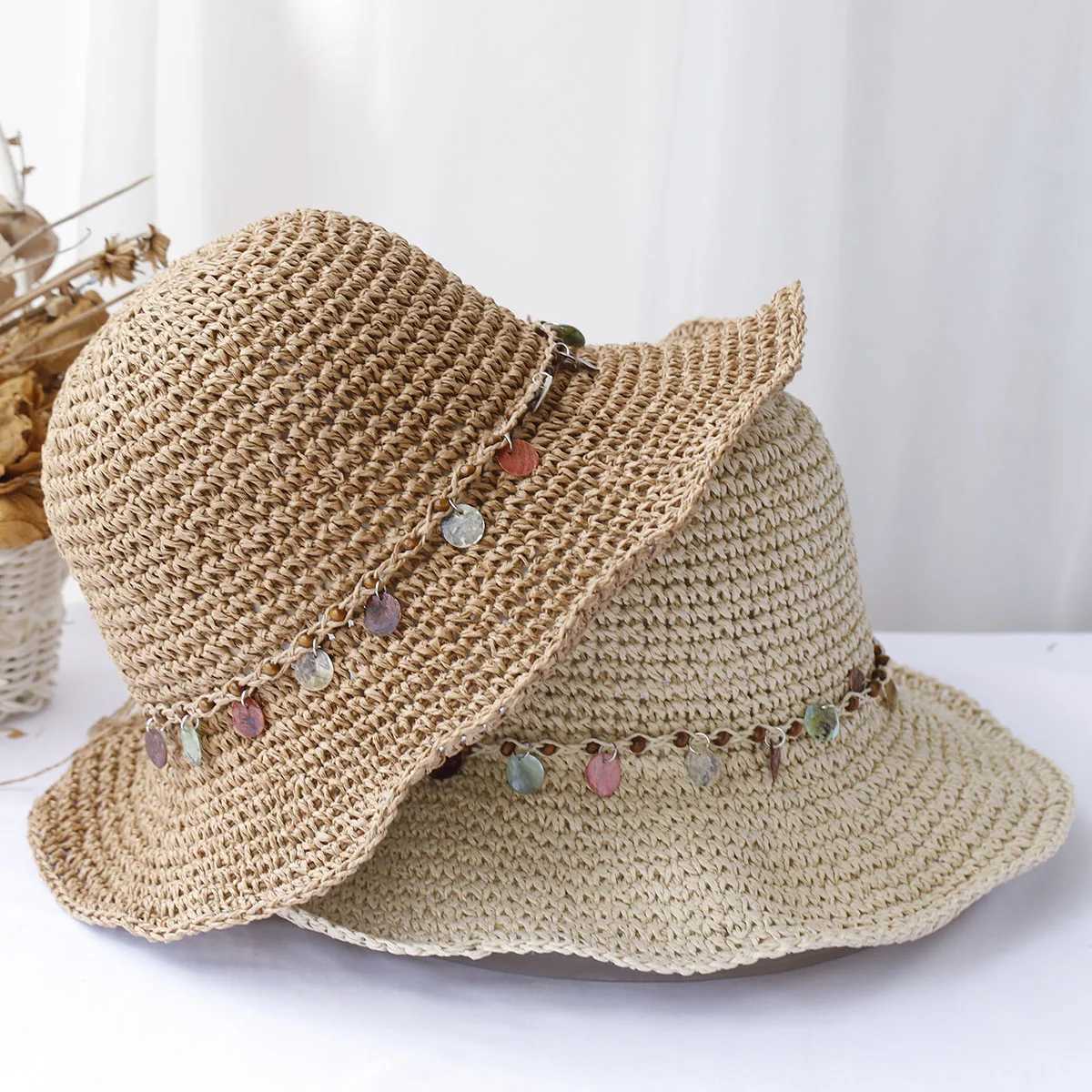Girls new fashion style bucket hat multi-color folding sun crochet hat suitable for beach tourism and vacation handmade str hatsXJ250304