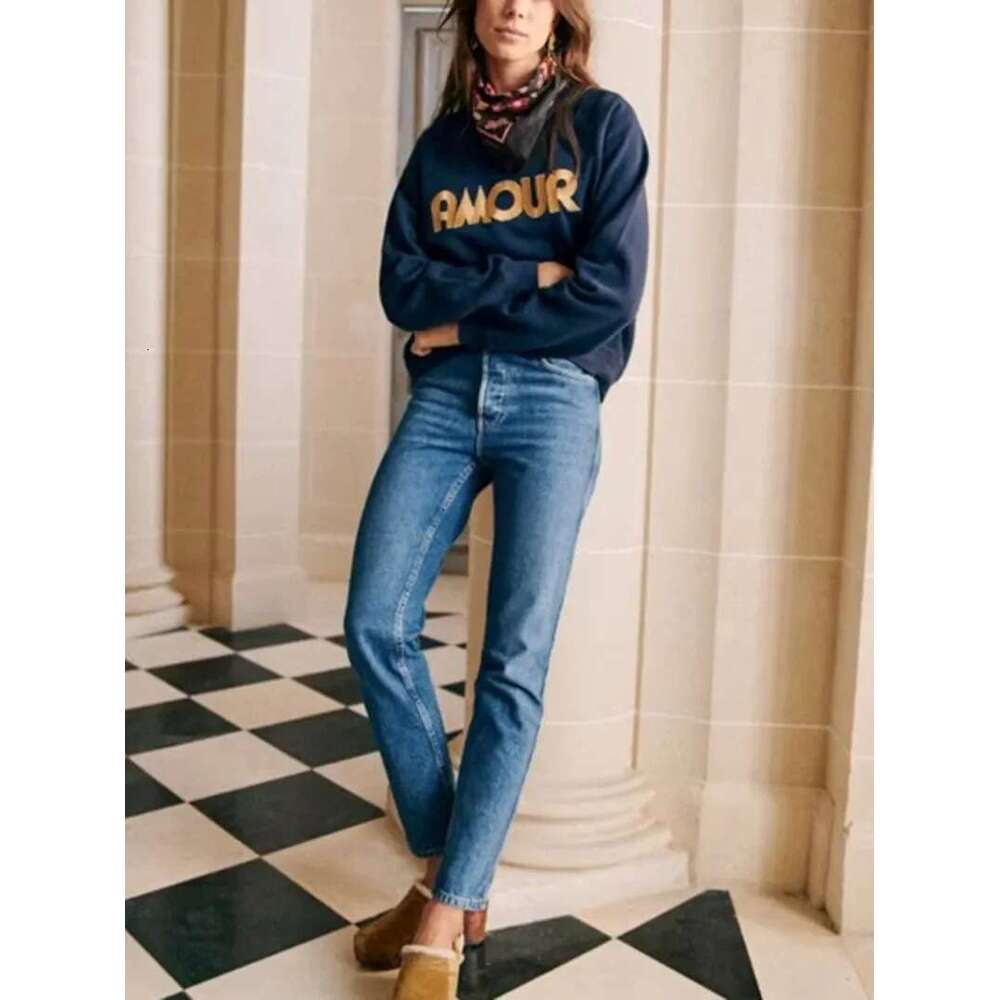 Women Letters Sweatshirt Tops 2025 Spring New Ladies O-Neck Long-Sleeved Casual Pullover Top All-Match