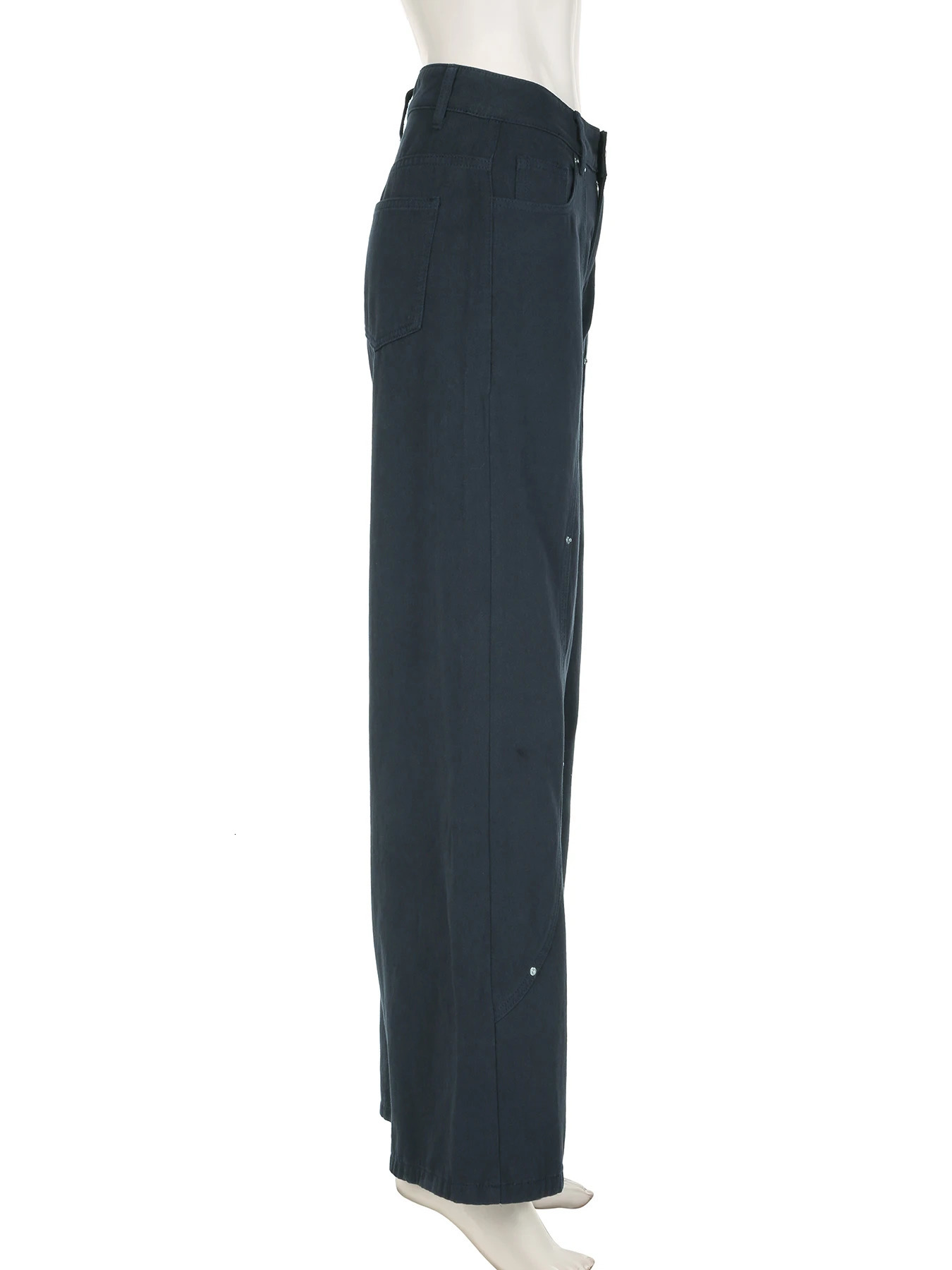 IAMSURE Casual Loose Rivet Jeans Wide Leg Pants Basic LowWaisted Straight Pant 2025 Spring Autumn Streetwear Ladies 250227