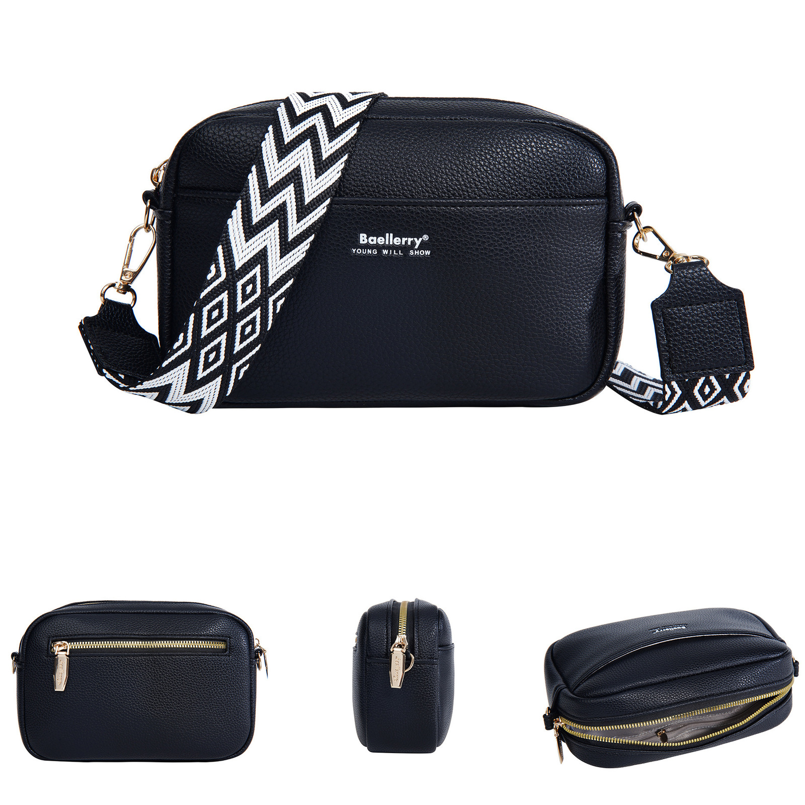 Baellerry Womens Wallet Solid Color Large Capacity Zipper Single Shoulder Cross Shoulder Fashionable Small Square Bag 250304