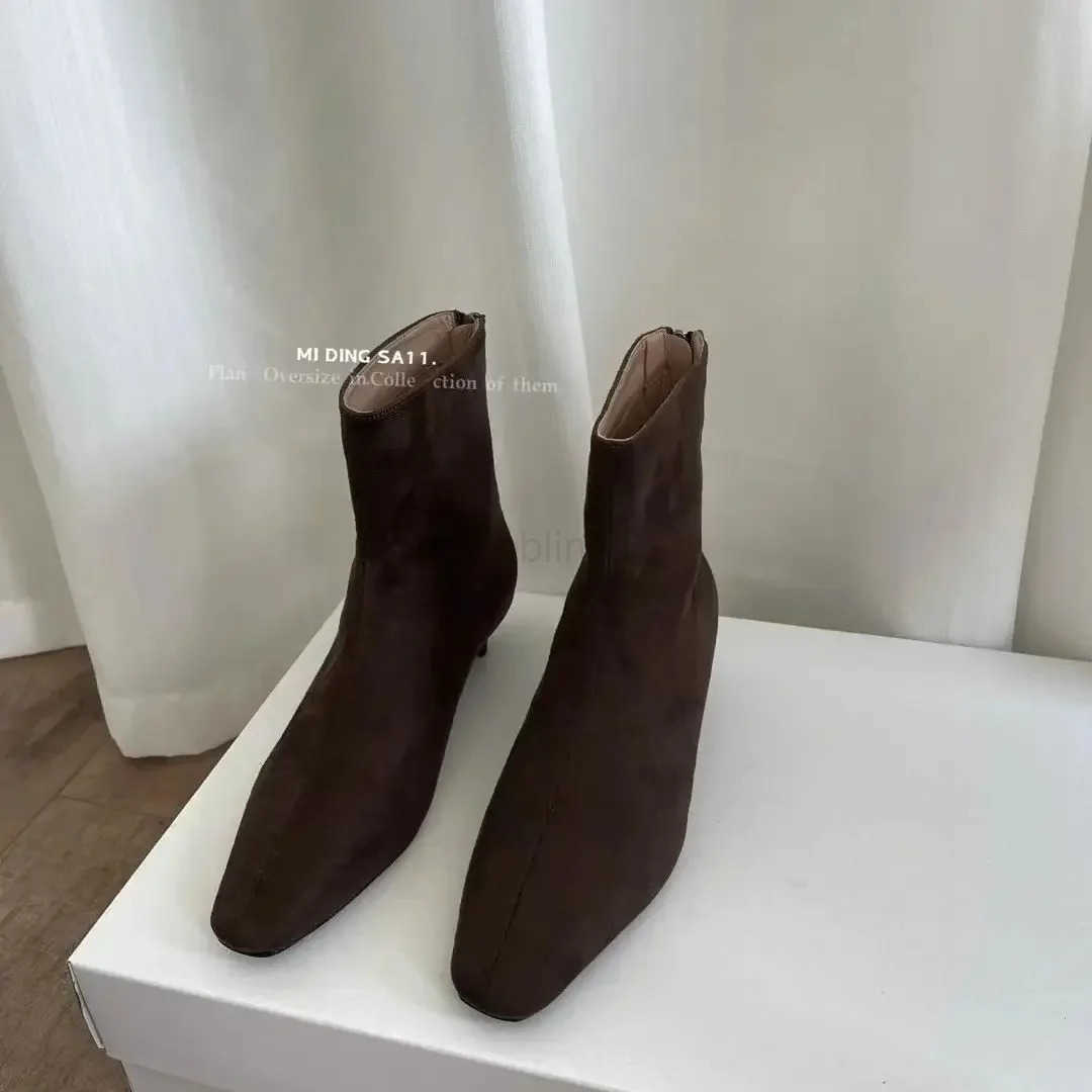 Wen Shoes Square Toe Wen Ankle Boots Fion Soft Leather Short Booties Ladies Elegant Low Heel Shoes Wens Footwear Z250304