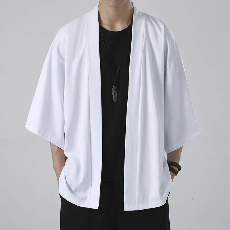 Mens Kimono Shirt Traditional Japanese Style Clothing Male Open Front Cardigan 34 Sleeve Yukata Coat Haori Casual Beach Shirts 250303 - view 3