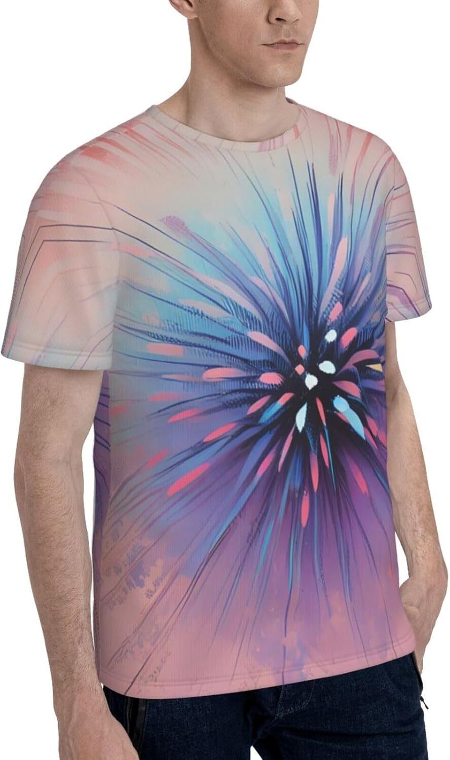 Mens T shirt Colorful Fireworks Funny 3D Printed T-Shirt for Men Women Exploding Fireworks Comfort Fit Trendy Casual Short Sleeve Top tee Casual tops 