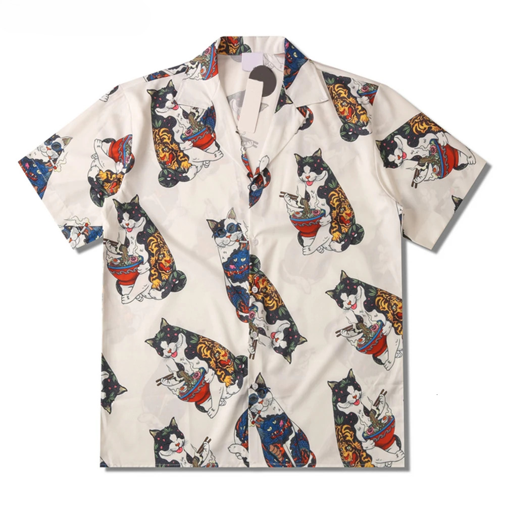 New Cat Collar Short Sleeved Men's Niche Designer Printed Shirt 2025 Summer High-quality Men's Hawaiian Retro Casual Shirt Men's Breath