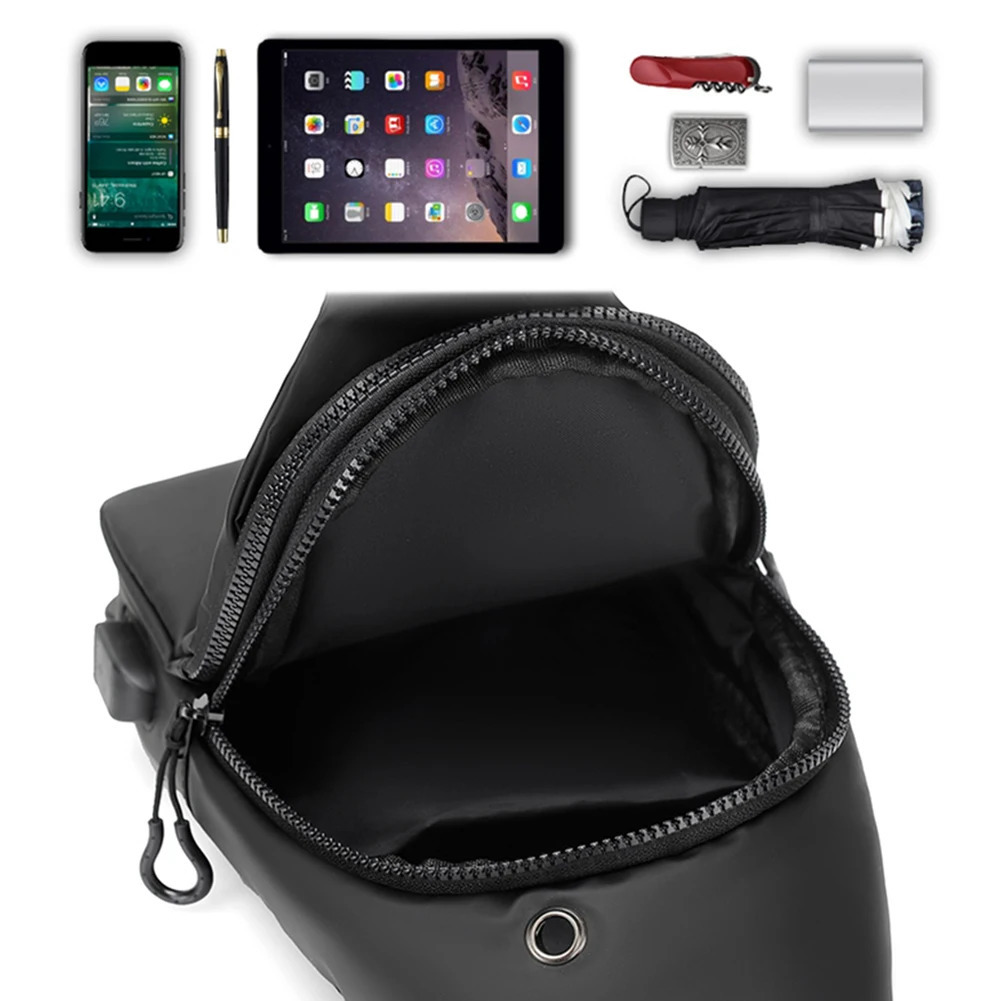 Men Chest Pack Waterproof Oxford Male Bag USB Charging Port Cell Phone Purse Zipper Pocket Headphone Hole for Sport Travel 250227