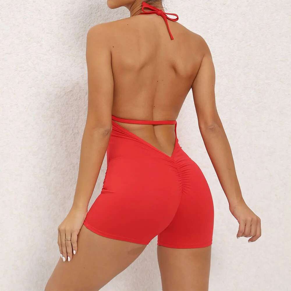 V Back One-Piece Suit Scrunch Sports Jumpsuit Gym Rompers Female Quick-Drying Yoga Clothing Fiess Sexy Bodysuits Women
