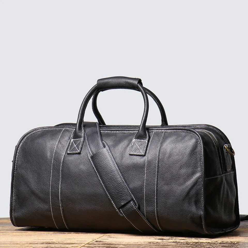 LUOKIR Mens Genuine Leather Handheld Travel Bag First Layer Cowhide Shoulder Crossbody Gym Bag Business Travel Luggage Bag Y250304