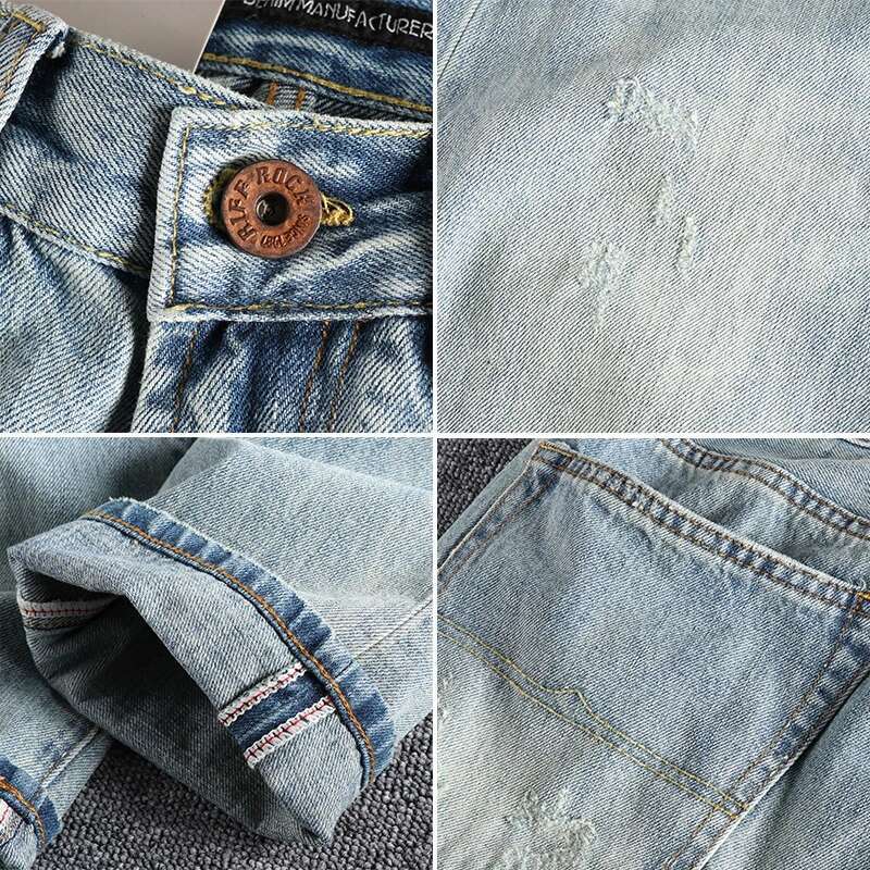 Heavy Washing In Autumn To Make Worn Bai Qian Blue Jeans Men Slim Small Straight Joker Youth Casual Pants Tide