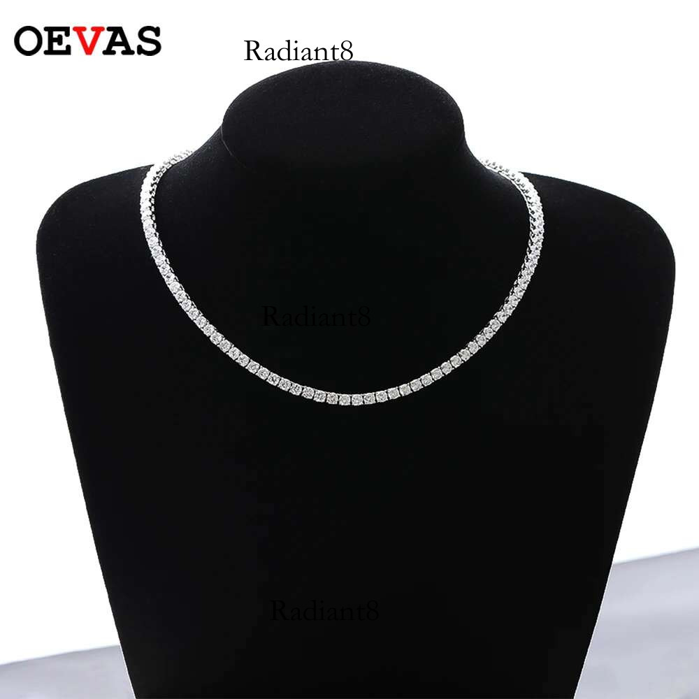 OEVAS 100% Sterg Sier Full 3mm/4mm High Carbon Dia Tennis Chains Necklace Sparkg Party Fine Jewelry Gifts
