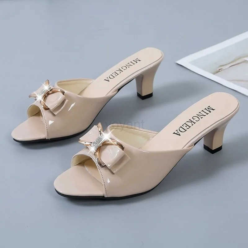 Summer Fem Sandals Wen Slippers Sexy Open Toe Fish Mout Ladies Rhine Bowknot Slides Shoes Plus Size 42 Z250304