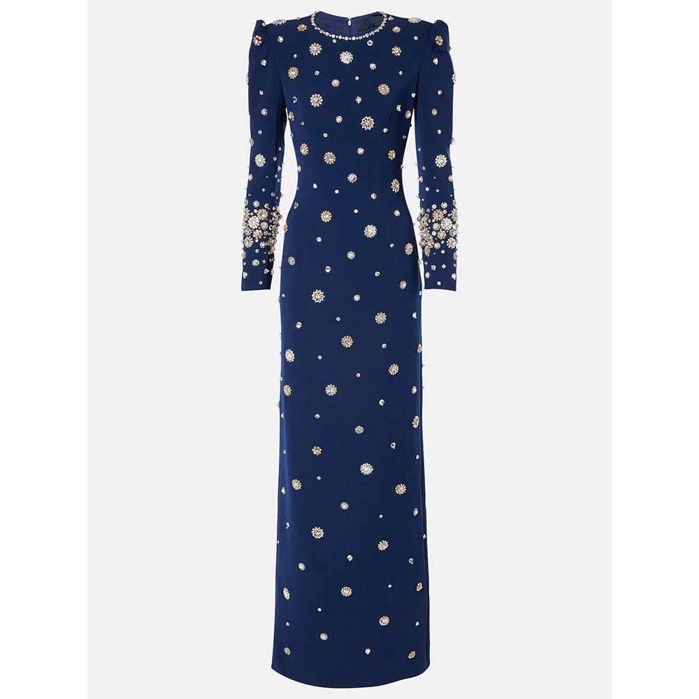 HIGH STREET Newest Fashion 2024 Designer Party Vestido Women's Formal Sleeve Urious Beaded Long Maxi Dress