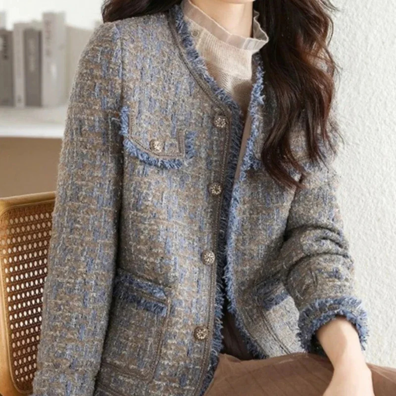Mixtures Jacket Woman Loose Splicing In Korean Style Clothing Cotton Wool Blend Coat for Women Medium Fashion 2024 Novelty 250225