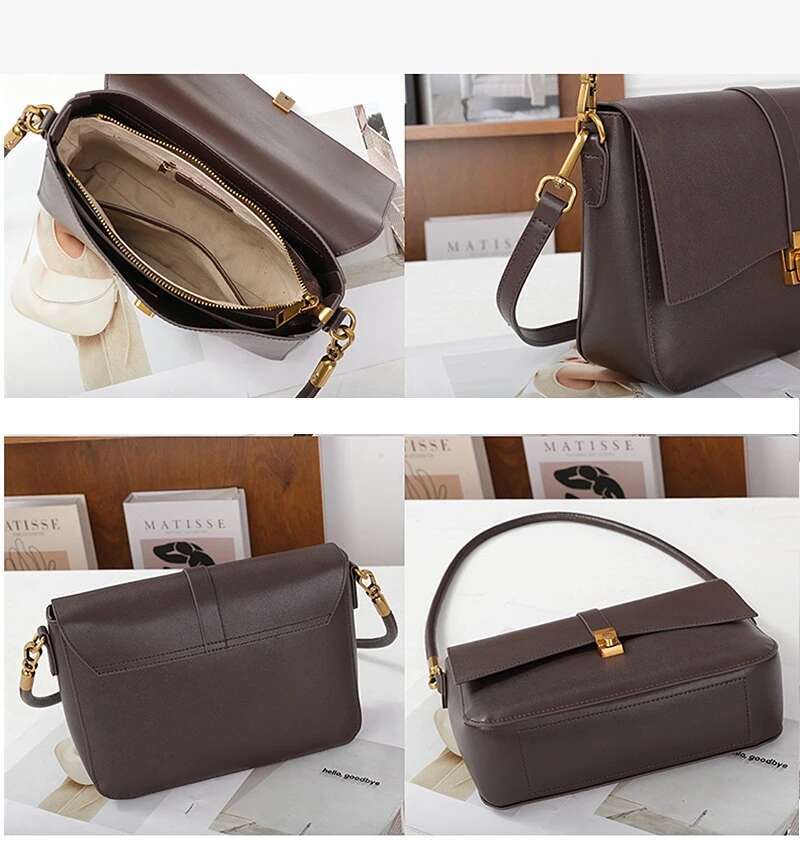 Cowhide Genuine Leather Underarm Shoulder Bags For Women Trend Designer Crossbody Purses Satchel Ladies Handbags