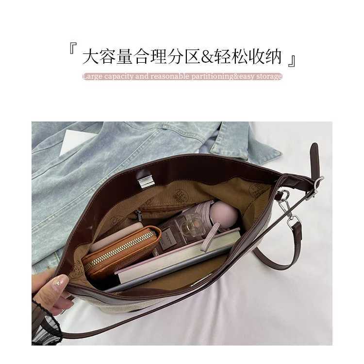 Brand Designer PU Leather and Canvas Patchwork Womens Shoulder Bag Retro Lock Crossbody Bag Hobos Handbag Y250303