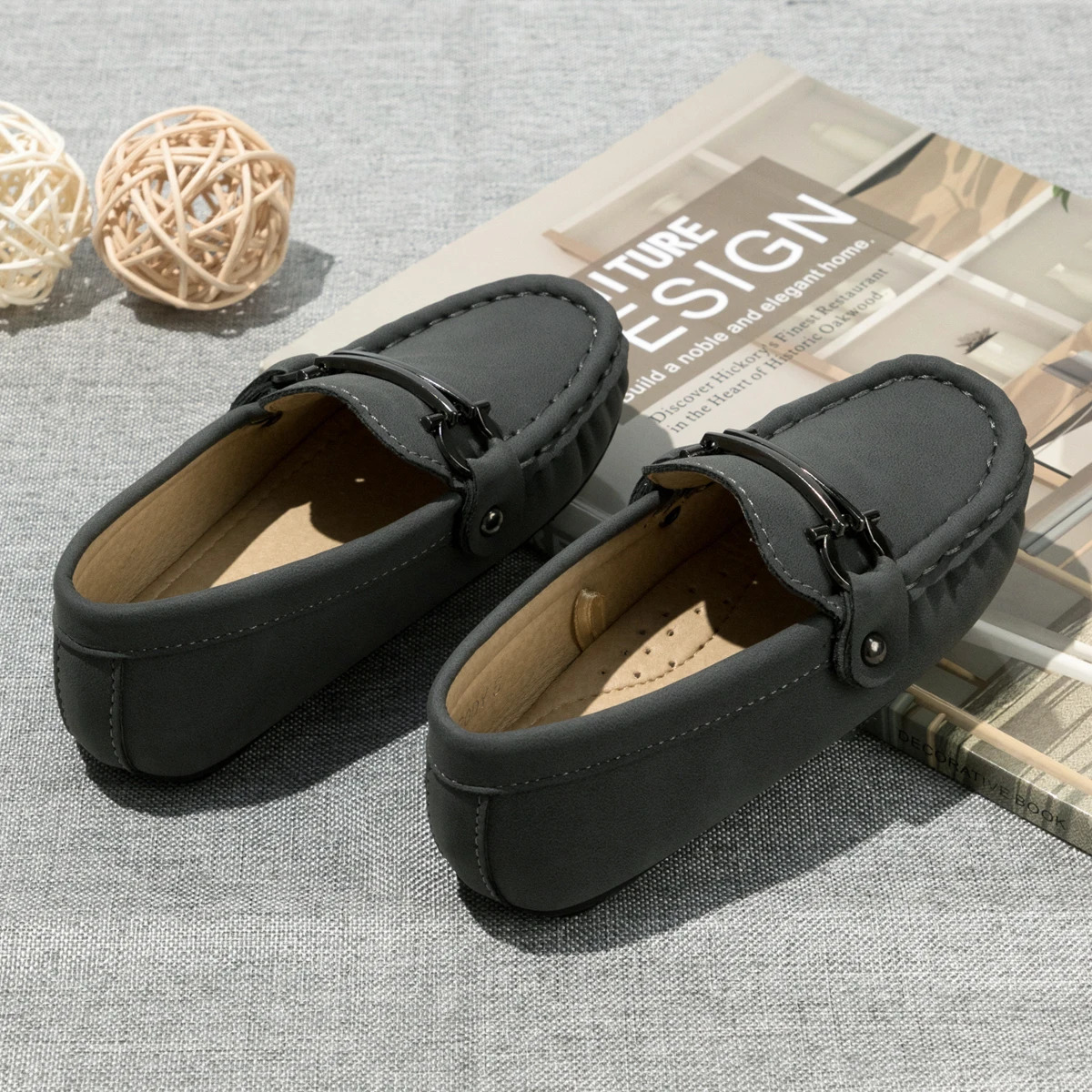 Meckior Kids Shoes Boy Girl Dress Breathable Brown 4seasons Casual Childrens Boys Girls Flat Leather Moccasins 250303