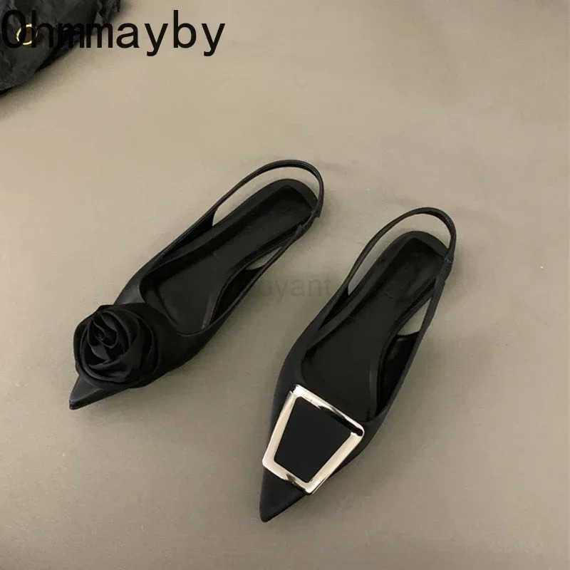 New Summer Pointed Toe Wen Sandals Fi Elegant Low Heel Singbacks Mes Shoes Ladies Casual Party Dress Sandalias Z250304